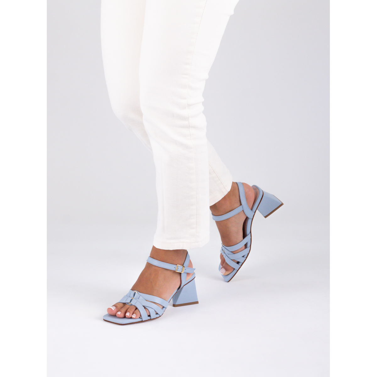 Pra Heeled Sandal 65 Square Sole Quilted Sky Blue Leather
