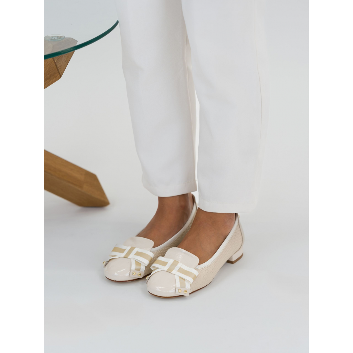 Rosa19 - Beige Bow Ballet Flats Women - MLV Shoes